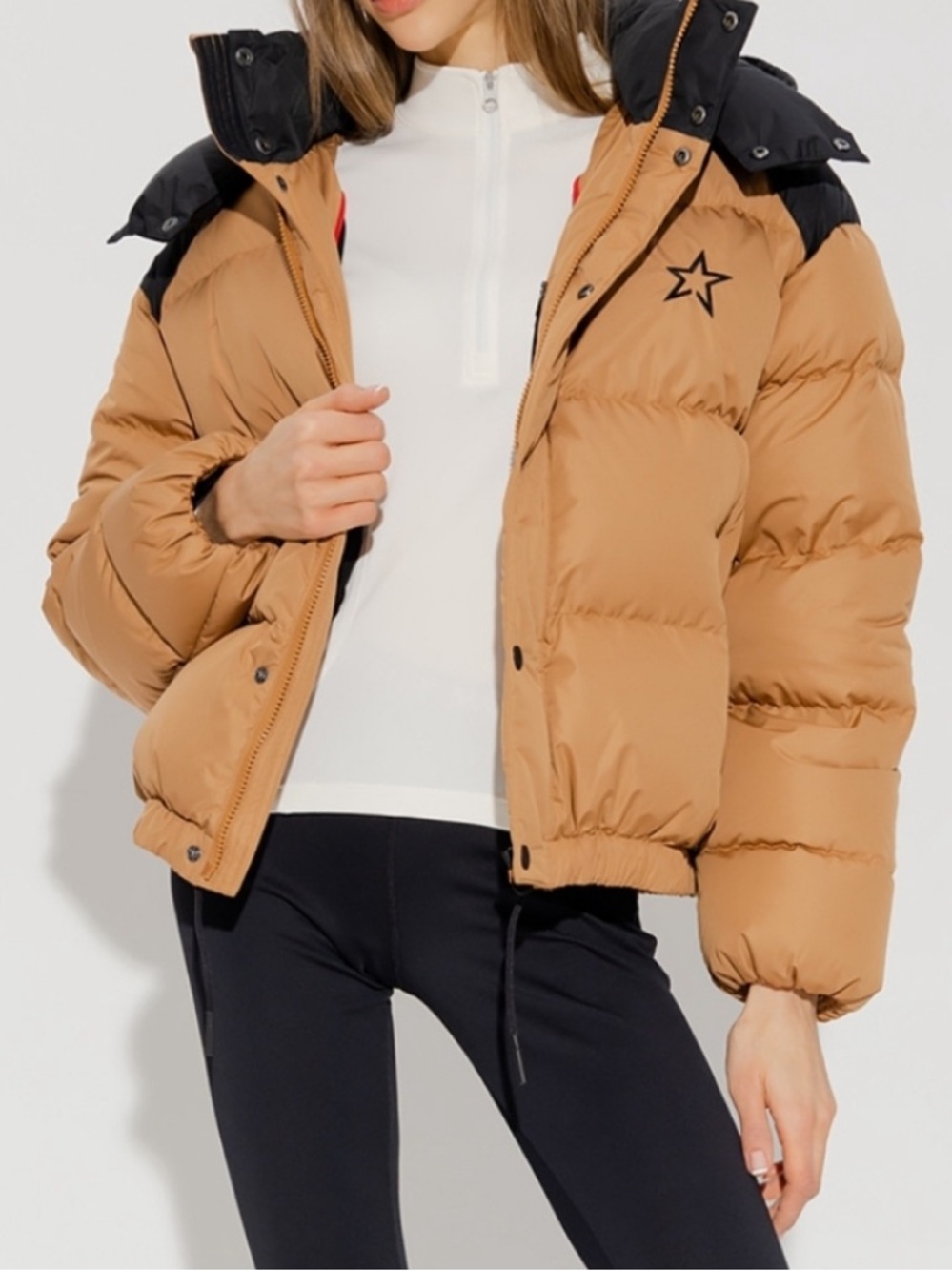 PERFECT MOMENT Moment Tan 2-Tone Quilted Shell Goose Down Ski Jacket Womens Sz L